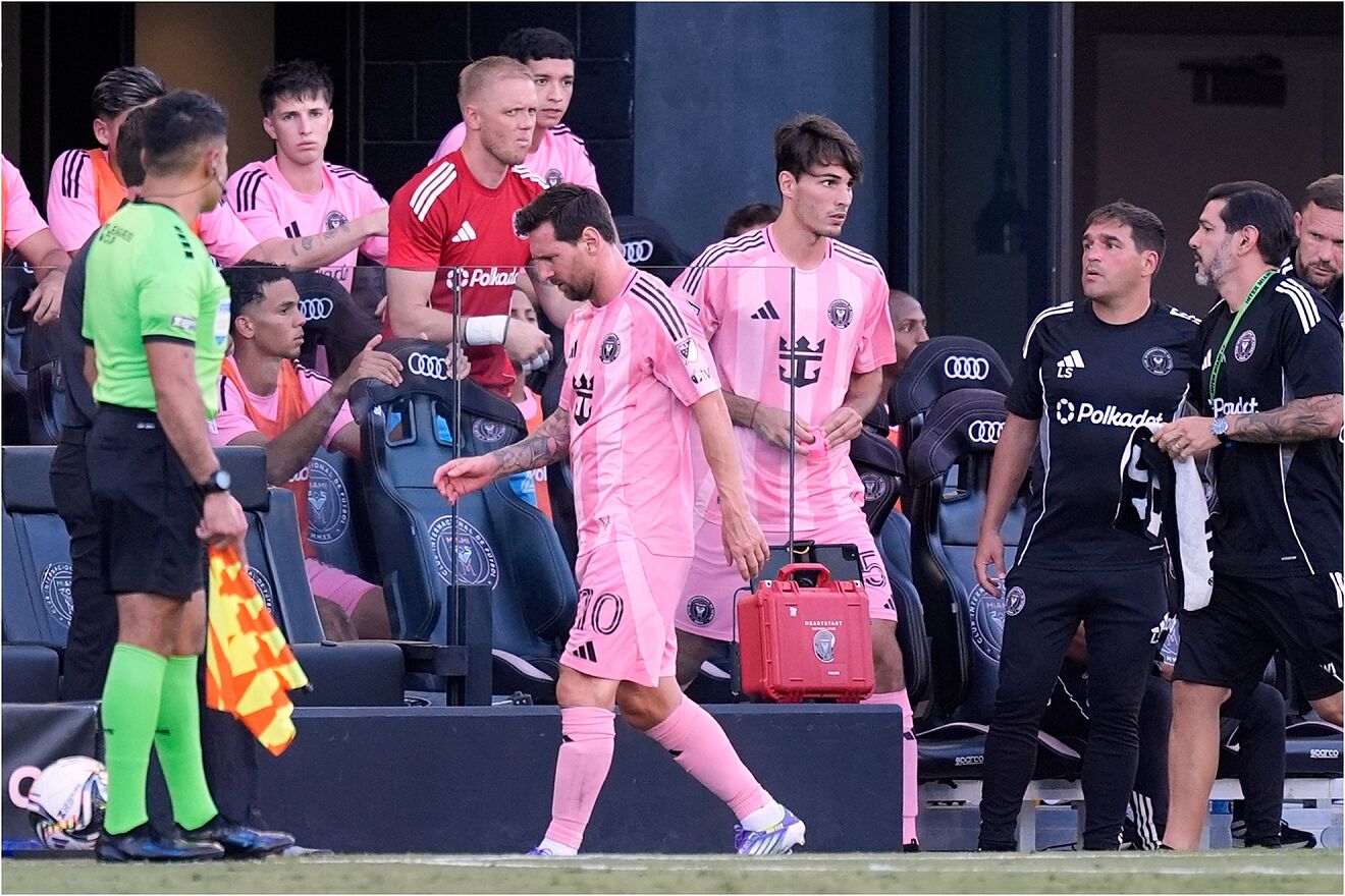 Inter Miami forward Lionel Messi (10) walks off the pitch after...