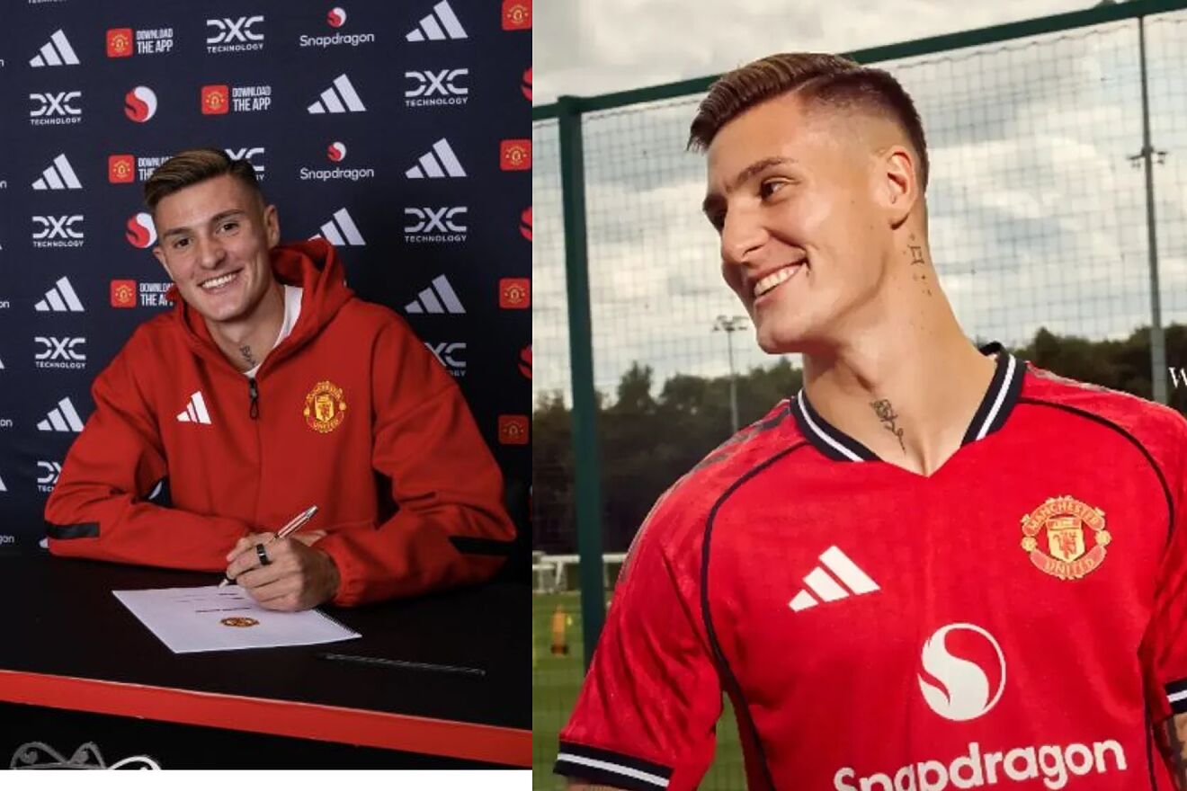 Sesko, during the signing of his contract and wearing the United...