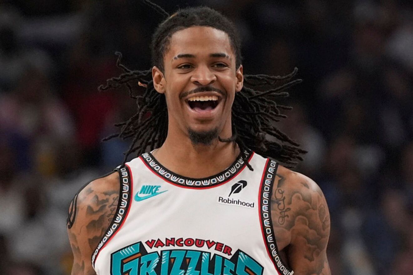 Memphis Grizzlies guard Ja Morant celebrates during the first half of...