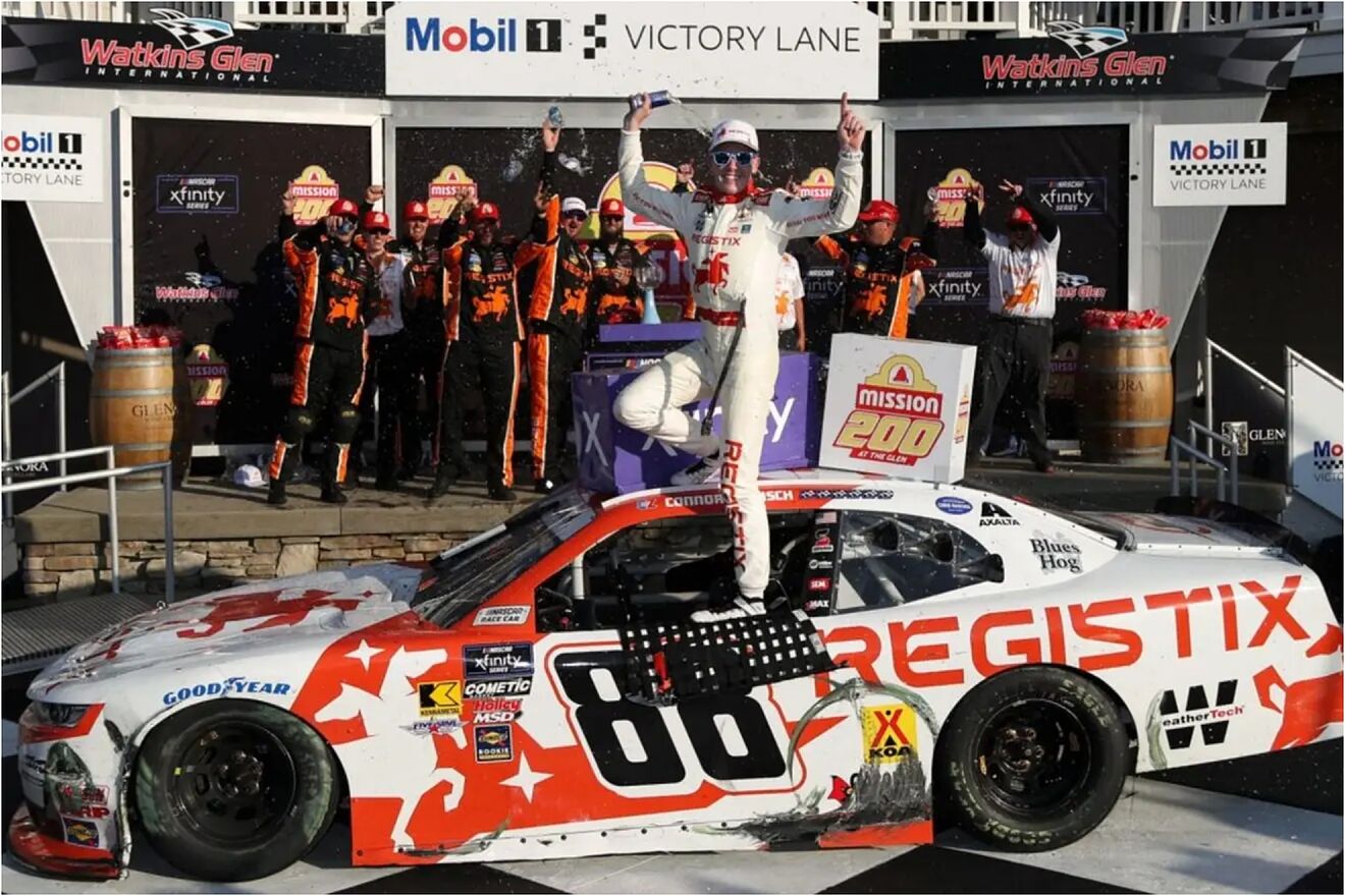 Connor Zilisch celebrating his victory at Watkins Glen International.