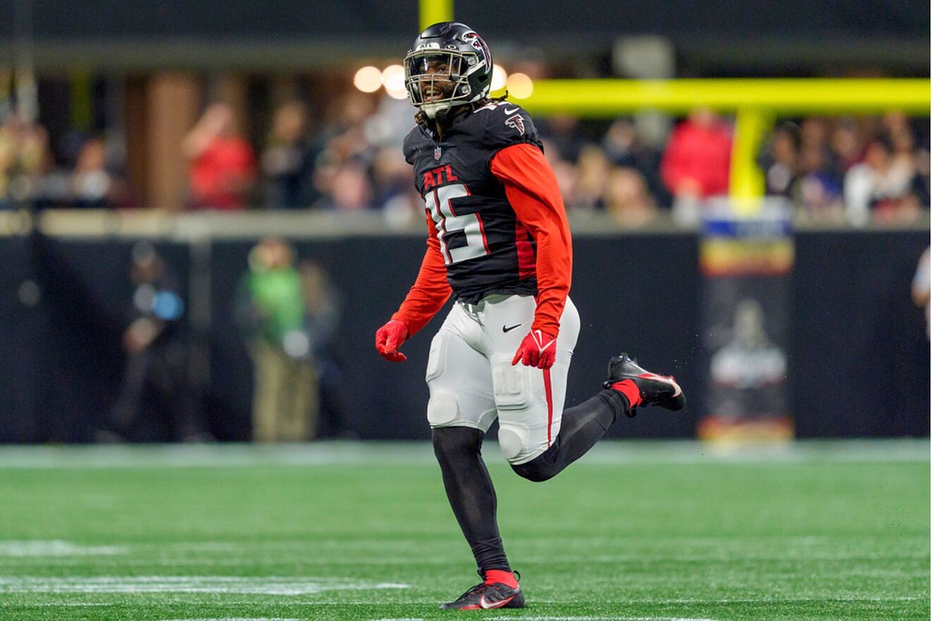 Atlanta Falcons linebacker Matthew Judon runs during the first half of...