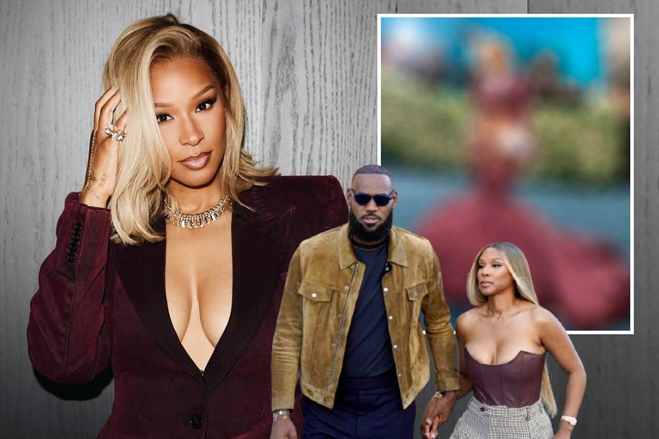 LeBron James and Savannah James alongside her outfit at the 2025 Met...