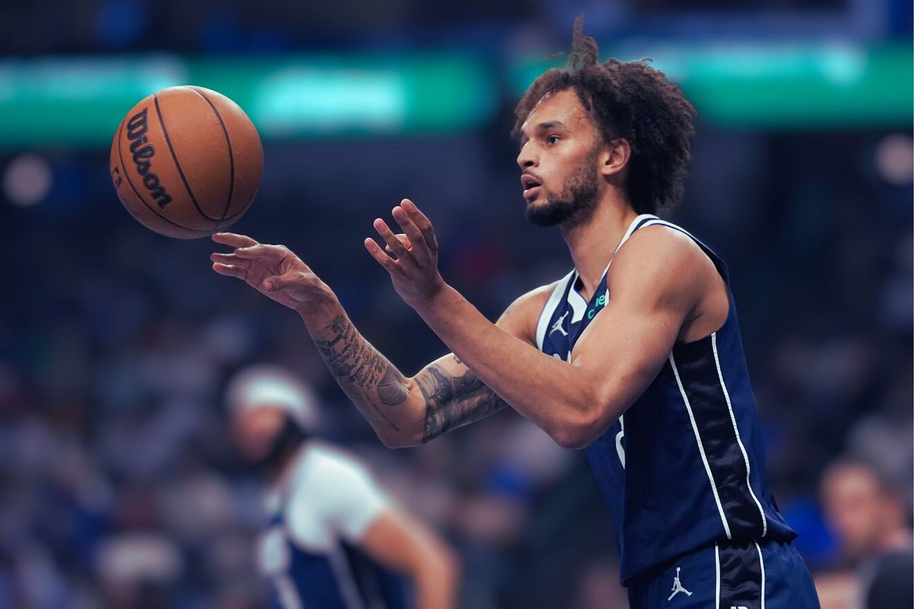 Dallas Mavericks center Dereck Lively II inbounds the ball during the...