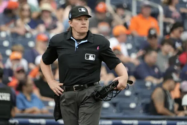 Jen Pawol, the first woman to umpires an MLB game.